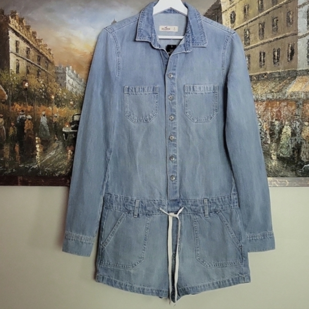 Hollister Light Blue Denim Romper Jumpsuit